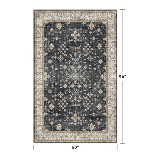 Black Modern Farmhouse 5x8 Area Rug for Living Room (5' x 8' (Rectangular) / Ashen / Multi)