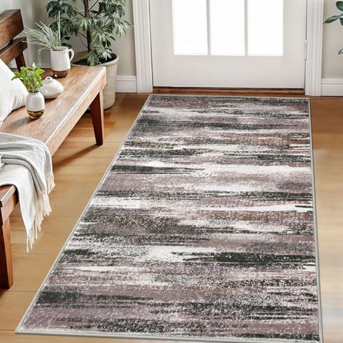 Modern Abstract Small Area Rug Indoor (3' x 5' (Rectangular) / Dark Light Brown White)