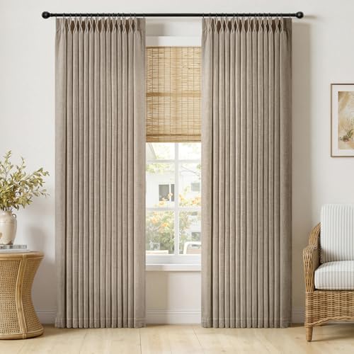 Pinch Pleated Linen Curtains 84 Inches Long 2 Panels Grey Beige (Grey Beige / 40"W x 84"L (Pack of 2))