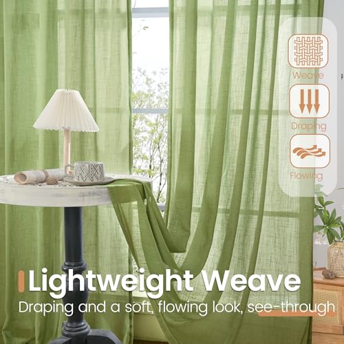 Olive Green Linen Curtains for Living Room 84 Inch Length (Green / 52"W x 84"L (Pack of 2))