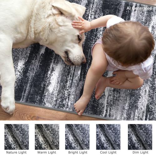 Abstract Washable 2x8 Runner Rug Non Slip Runners for Hallway (Black Grey White / 2' x 8' (Runner))