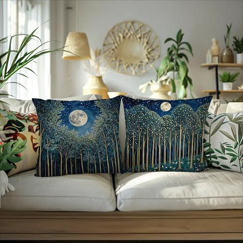 Vintage William Morris Moon Inspired Forest Green Decor Throw Pillow Covers 18x18 Set of 2 (Forest-blue Moon -32 / 18" x 18" (Pack of 1))