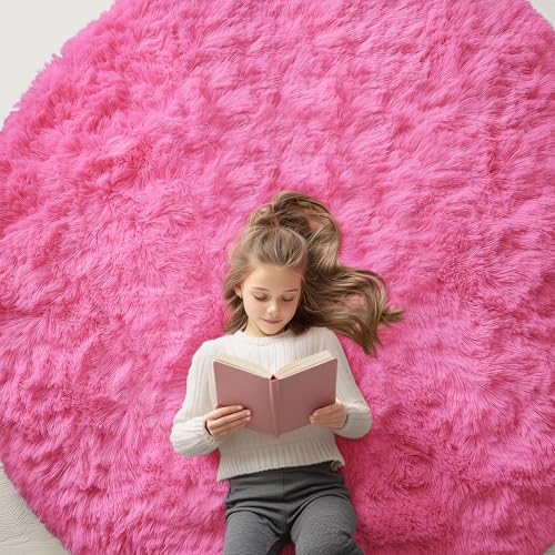 Hot Pink Round Rugs for Bedroom (6 Ft Round / Hot Pink)