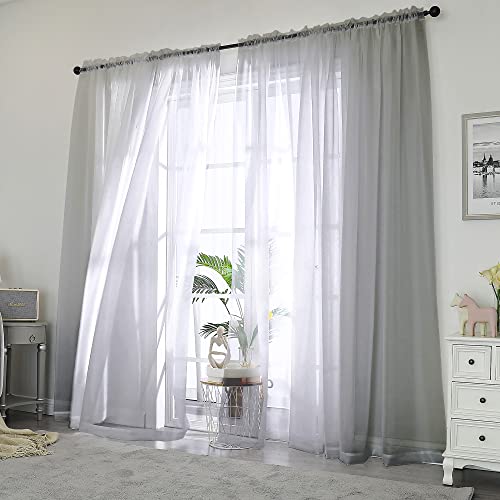 Extra Long Sheer Curtain Panels 96 Inches (Charcoal Grey / 42"W x 96"L (Pack of 2))