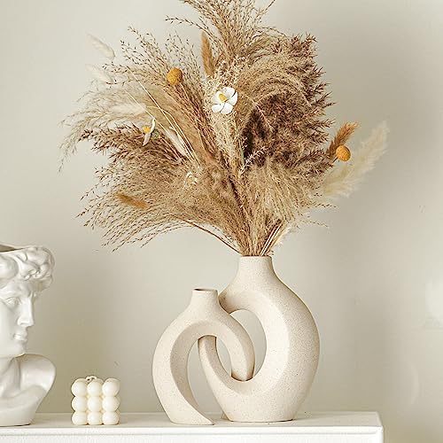Snuggle Hollow Ceramic Vase Set of 2 (Large Cream White)