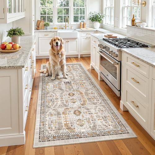 Washable Runner Rug 3x6 Runners for Hallways Non Slip (Brown/Gold / 3' x 6' (Runner))