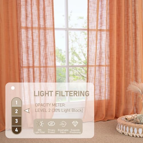 102 Inches Long Linen Curtains for Living Room Bedroom 2 Panels (Burnt Orange / 52"W x 102"L (Pack of 2))