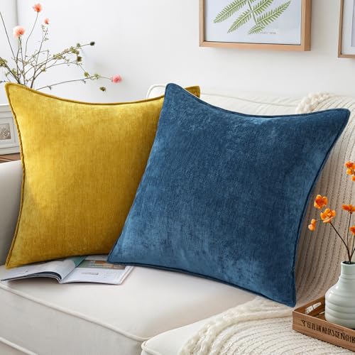 Chenille Poseidon Velvet Throw Pillow Covers 24x24 Set of 2 (Poseidon / 24" x 24" (Pack of 2))