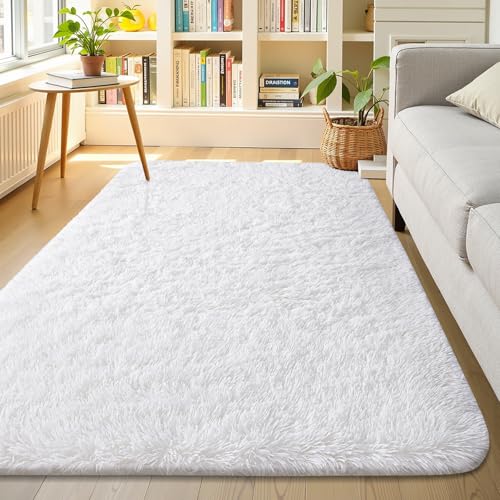 Area Rugs for Living Room Bedroom (4x5.9 Ft / White)