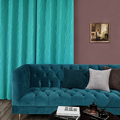 Living Room Curtains 54 Inches Long (Turquoise/Wave Dots / 42"W x 54"L (Pack of 2))
