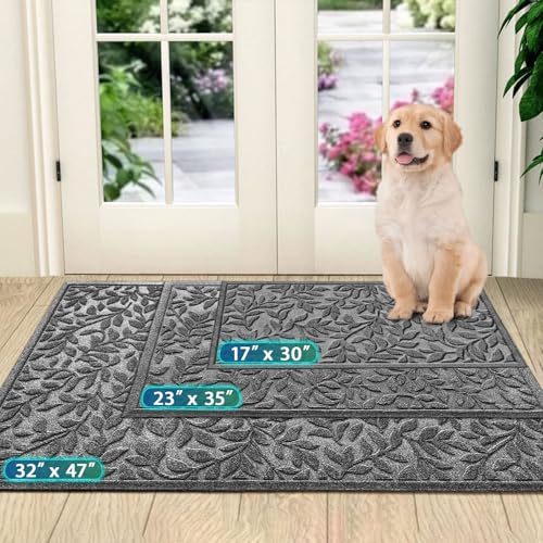 Sturdy Front Entrance Doormats (1'11" x 2'11" (Rectangular) / Leaves Grey)