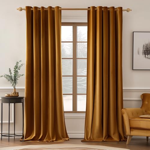 Velvet Curtains Golden Brown 66 x 84 Inch Length Set of 2 (Golden Brown / 66"W x 84"L (Pack of 2))