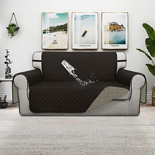 Double Protection 100% Waterproof Loveseat Sofa Covers for Living Room (Chocolate/Beige / Loveseat Medium)