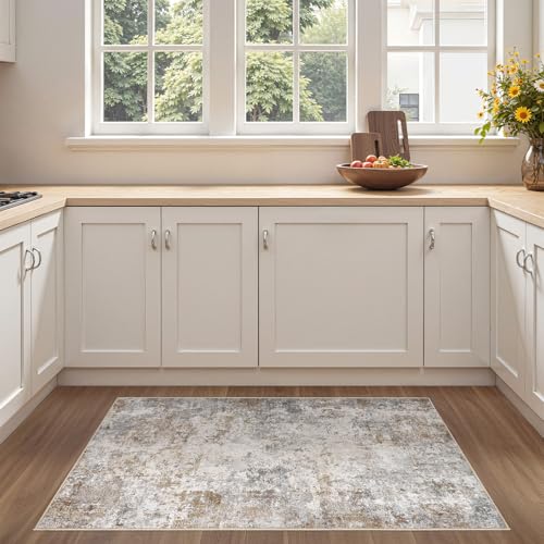 3x5 Entryway Area Rug Washable Neutral Brown Grey Small Carpet (Brown Grey / 3' x 5' (Rectangular))