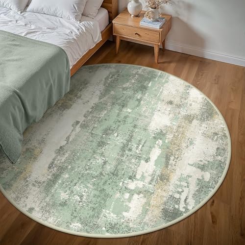 6FT Green Abstract Round Area Rug (Light Green/Cream / 6' (Round))