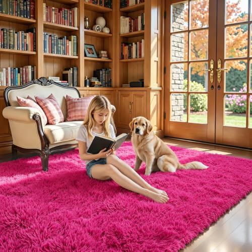 6x9 Shag Area Rug for Living Room (Hot Pink / 6' x 9' (Rectangular))