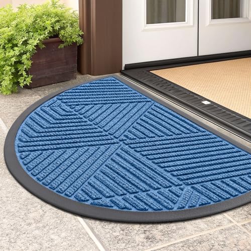 Half Circle Front Door Mat Outside Entrance (Blue / 29.5" X 17")