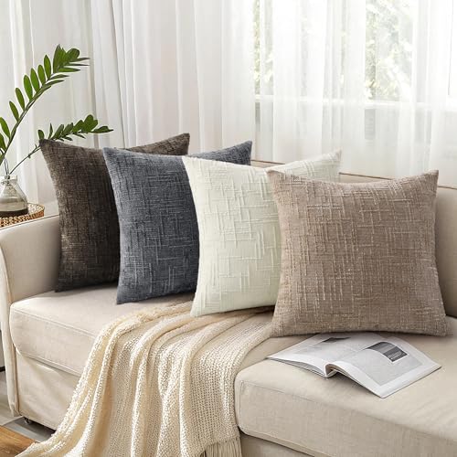 Textured Chenille Throw Pillow Covers 20x20 Set of 2 Dark Grey (Dark Grey / 20" x 20" (Pack of 2))