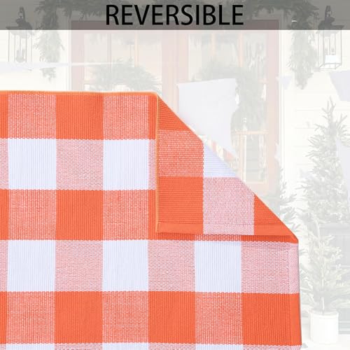 Orange and White Plaid Rug (Orange & White Plaid / 3' x 5' (Rectangular))