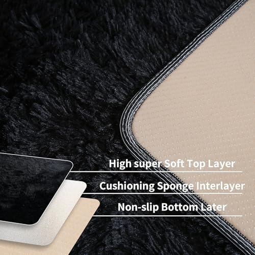 Black Fluffy Shag Runner Rug (Black / 2' x 6' (Rectangular))