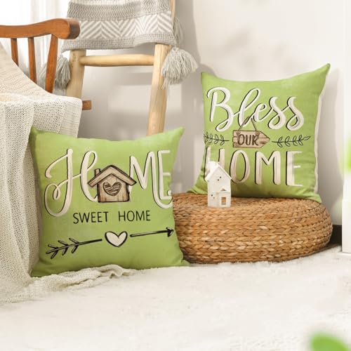 Bless Our Home Eucalyptus Leaves Throw Pillow Covers (Emerald Green / 18" x 18" (Pack of 4))