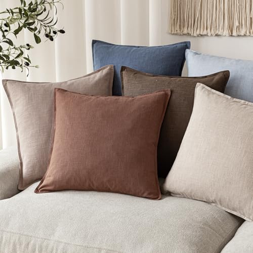Linen Solid Decorative Throw Pillow Covers 20x20 Inch Rust Red (20" x 20" (Pack of 2) / Autumn Glaze)