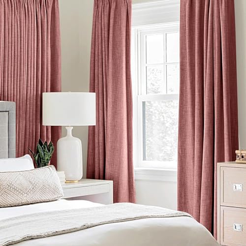 100% Blackout Linen Curtains for Bedroom 52x108 Inches Dusty Rose (Dusty Rose / 52"W x 108"L (Pack of 2))