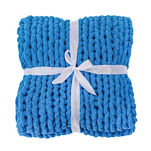 Chunky Knit Throw Blanket for Couch (Bright Blue / 40"x80" (Special Size Throw))