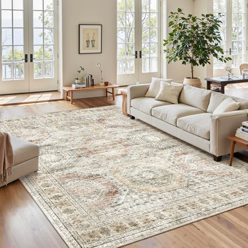 6x9 Area Rug for Living Room Washable Rugs Non (Brown/Pink / 6' x 9' (Rectangular))