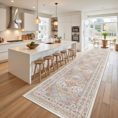 Hallway Runner Rug 2x12 Extra Long Washable Runner (Orange / 2' x 12' (Runner))