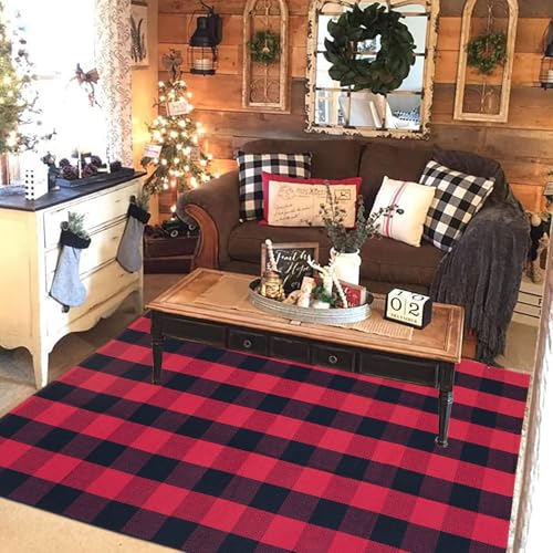 Red and Black Plaid Rug (4' x 6' (Rectangular) / Red and Black Plaid)
