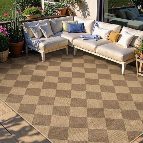 Checkered Easy Jute Outdoor Patio Rug (6' x 9' (Rectangular) / Nature/Checkerboard -2)