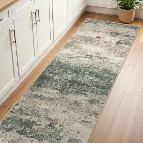 2x6 Runner Rug for Hallway (Dark Sage/Grey / 2' x 6' (Rectangular))