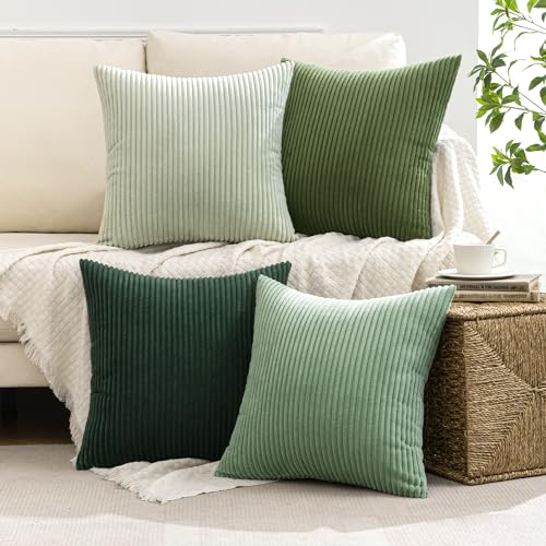 Soft Corduroy Decorative Throw Pillow Covers Forest Green 18x18 (18" x 18" (Pack of 4) / Forest Green)