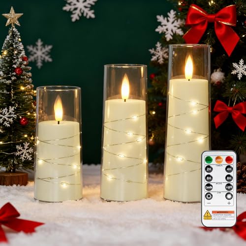 Flameless Battery Operated Pillar Candles with Remote Timer (3pcs-Ivory)