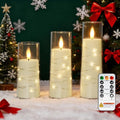Flameless Battery Operated Pillar Candles with Remote Timer (3pcs-Ivory)