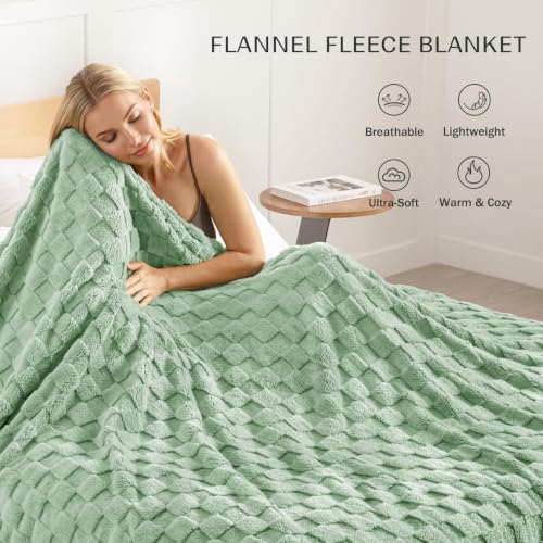 3D Checkered Fleece King Blanket for Bed (Sage Green / King (104"x90"))