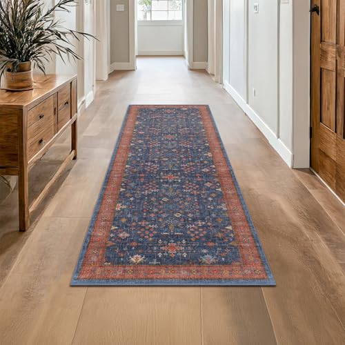 Navy Blue Runner Rug 2x5 for Hallway (2' x 5' (Runner) / Blue / Terracotta)
