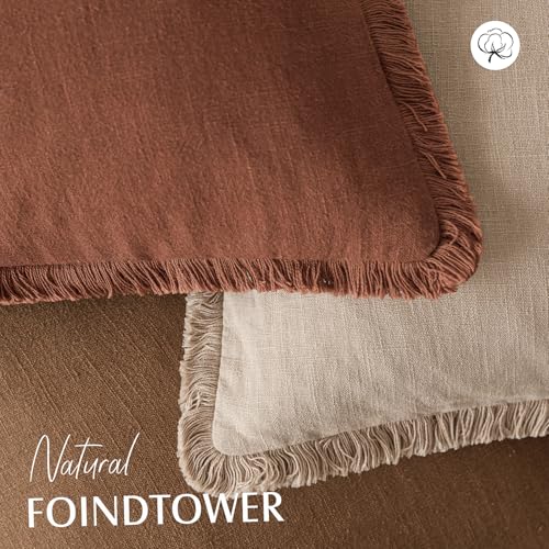 Decorative Linen Fringe Throw Pillow Covers 24×24 Orange Brown (24" x 24" (Pack of 2) / Hazel)