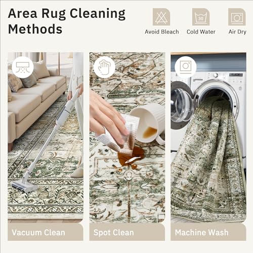 Washable Area Rug 8x10 Large Soft Rugs for Living Room Olive Beige (Olive Beige / 8' x 10' (Rectangular))