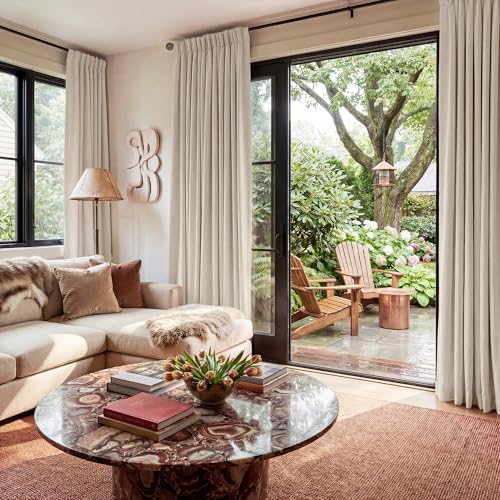 100% Blackout Linen Textured Curtains 96 Inch Long for Dining Room (Warm Sand / 52"W x 96"L (Pack of 2))