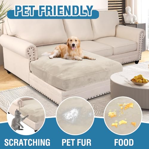Velvet Stretch Individual Chaise Cover Sectional Couch Covers for L Shaped Sofa Both Left (Ivory / Chaise Cover)