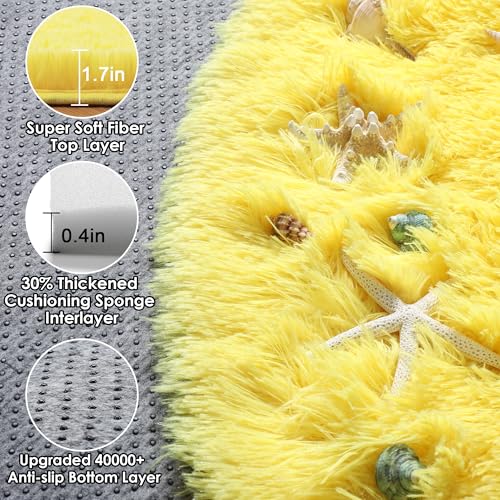 Yellow Fluffy Round Rug Circle Area Rugs 4ft for Girls Kids Teen Bedroom (Yellow / 4' (Round))