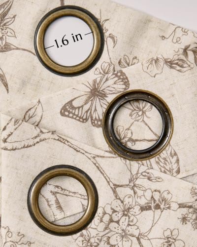 Floral Linen Curtains for Living Room 84 Inch Length Butterfly Curtain Taupe Floral Curtains French Country Farmhouse Curtain Flower Patterned Drapes Window Treatment Set 2 Panels (Flower Taupe / 50"W x 84"L (Pack of 2))