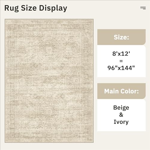 Washable Area Rug 8x12 Large Soft Beige Rugs for Living Room (Beige / 8' x 12' (Rectangular))