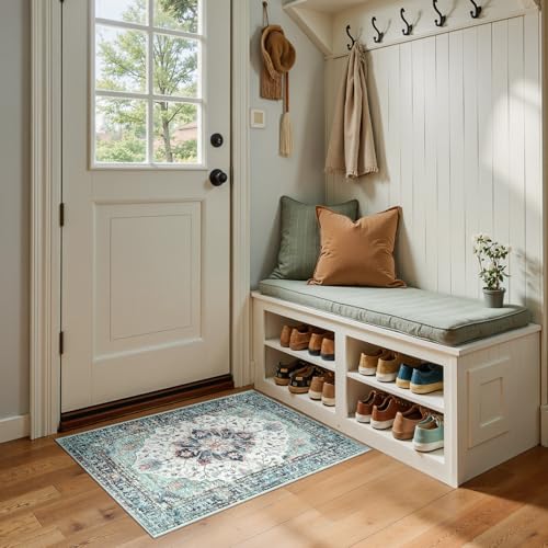 Washable Area Rug (Teal Green/White/Navy / 2' x 3' (Rectangular))