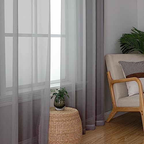 2 Pack Basic Grey Sheer Curtain Drapes for Living Room 108 Inch Length 2 Panels (40"W x 108"L (Pack of 2) / Charcoal Grey)