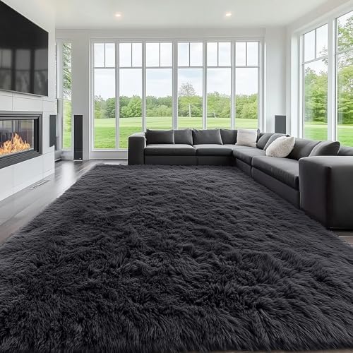 10x14 Machine Washable Large Area Rugs for Living Room (10x14 Ft / Black)