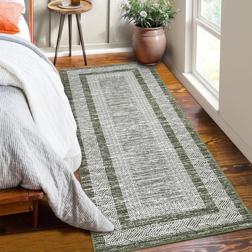 2.5x8 Modern Washable Runner Rug Non Slip Washable Floor Carpet (Green / 2.5' x 8' (Runner))