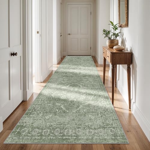 4x12 Washable Hallway Runner Rug (Muted Sage Green / 4x12)